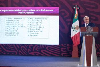 El 15 de septiembre se publicar&iacute;a Reforma Judicial en DOF;  la aprueban 18 Congresos, celebra AMLO