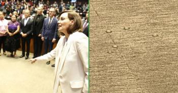 Lilly Téllez le lanza monedas a Miguel Ángel Yunes linares durante su intervención en el Senado