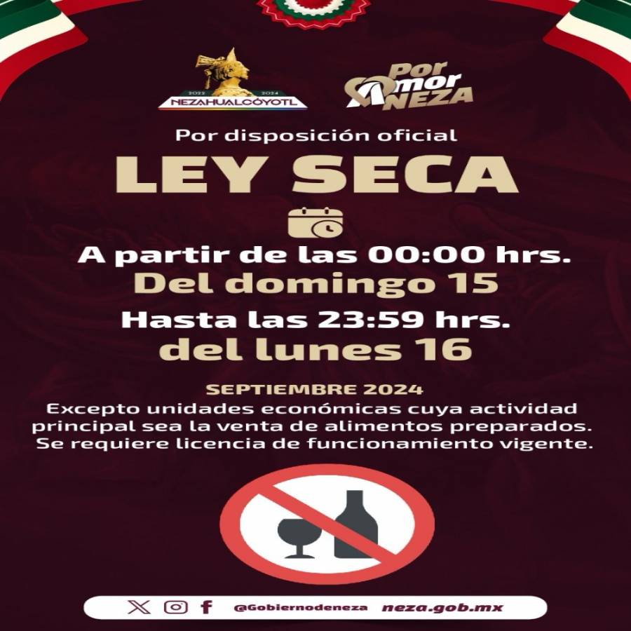 Hoy y mañana Ley seca en Neza