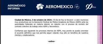 Avanzan negociaciones entre Aerom&eacute;xico y pilotos de ASPA