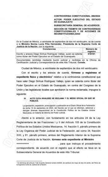Guanajuato desaf&iacute;a reforma judicial en la Corte, presenta controversia constitucional