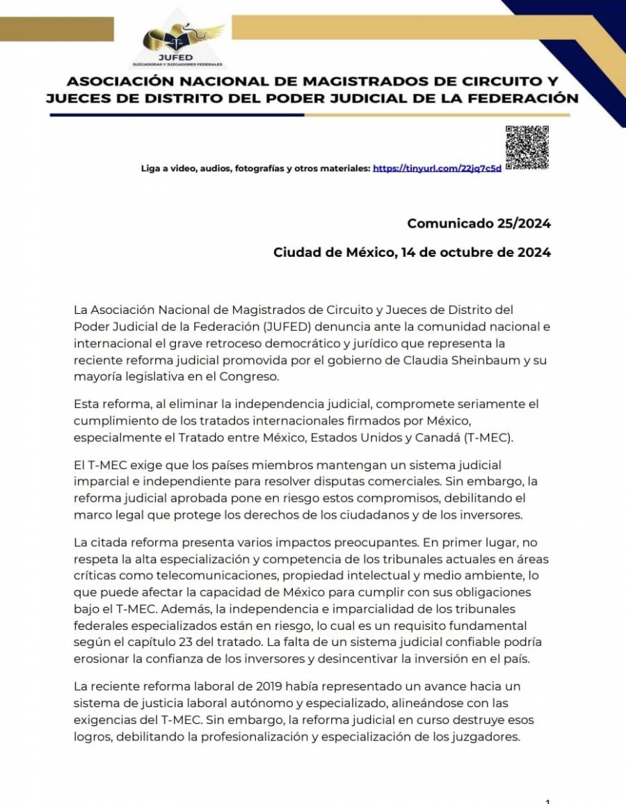 JUFED: Reforma Judicial es 