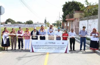 Sergio Salom&oacute;n inaugura tramos carreteros en Atzitzihuac&aacute;n, Tochimilco y Tianguismanalco