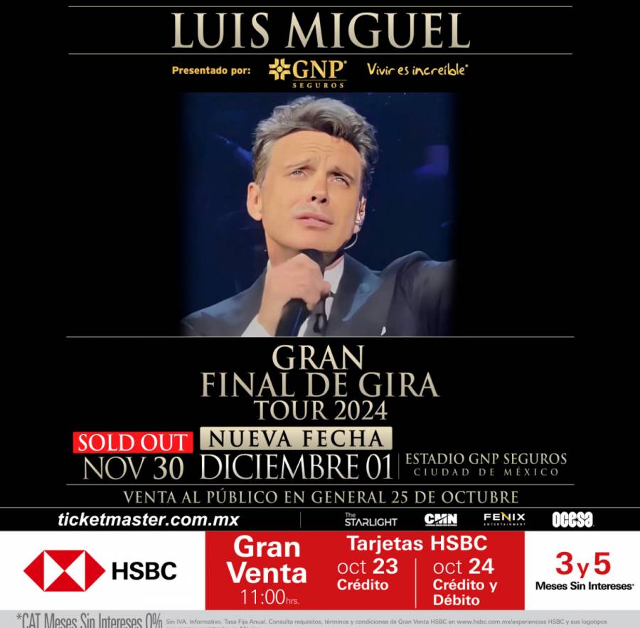 El Sol de México, Luis Miguel, estará una noche más en el impresionante Estadio GNP Seguros