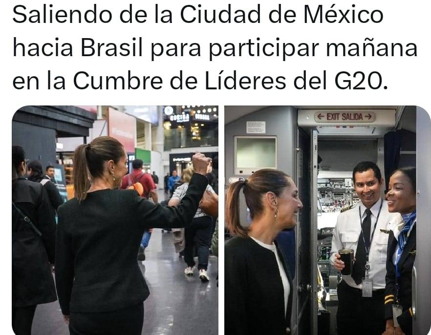 Sheinbaum viaja a la cumbres del G20
