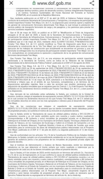 Presidenta expropia 376 mil metros cuadrados de 86 inmuebles para tramos del Tren Maya