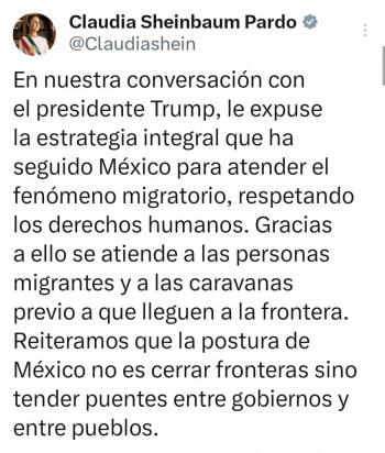 Sheinbaum desmiente a Trump; no acord&oacute; cerrar fronteras, no es posici&oacute;n de M&eacute;xico