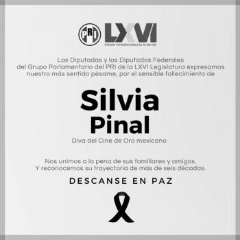 Grupo Parlamentario del PRI lamenta fallecimiento de Silvia Pinal, quien fue su militante