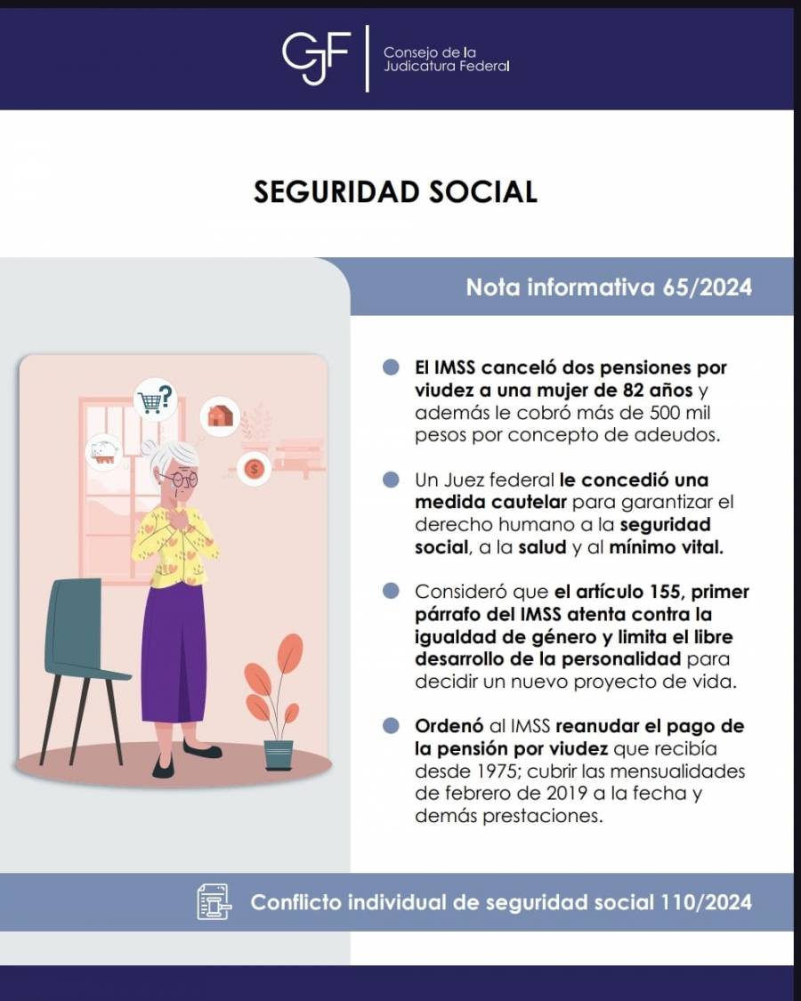 Tribunal ordena a IMSS pagar 4 años de pensión por viudez a afectada con su retiro