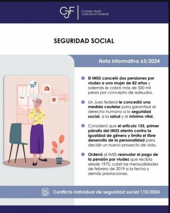 Tribunal ordena a IMSS pagar 4 a&ntilde;os de pensi&oacute;n por viudez a afectada con su retiro