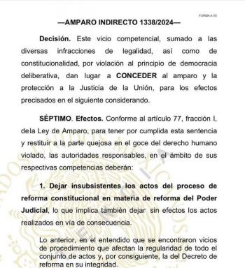 Jueza declara nula la reforma judicial por vicios en el proceso legislativo