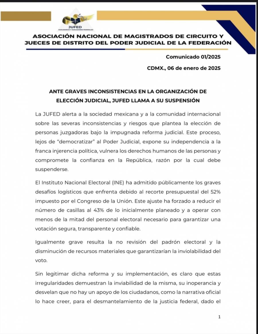 JUFED exige la suspensión de las elecciones judiciales por irregularidades
