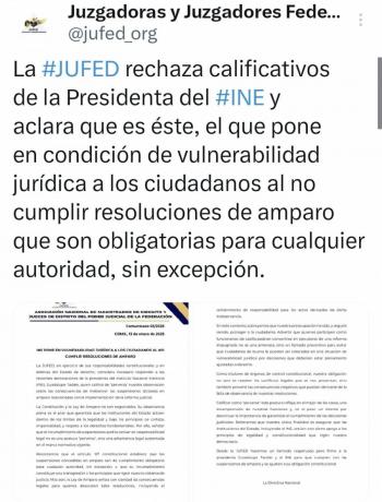 JUFED contesta a Taddei a cumplir con las suspensiones de amparo y evitar poner en riesgo a los ciudadanos part&iacute;cipes