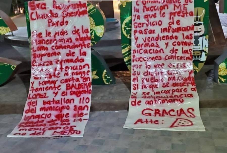 Sheinbaum minimiza aparición de mantas que acusan corrupción militar; dice que Seguridad y las Fuerzas Armadas las indagan