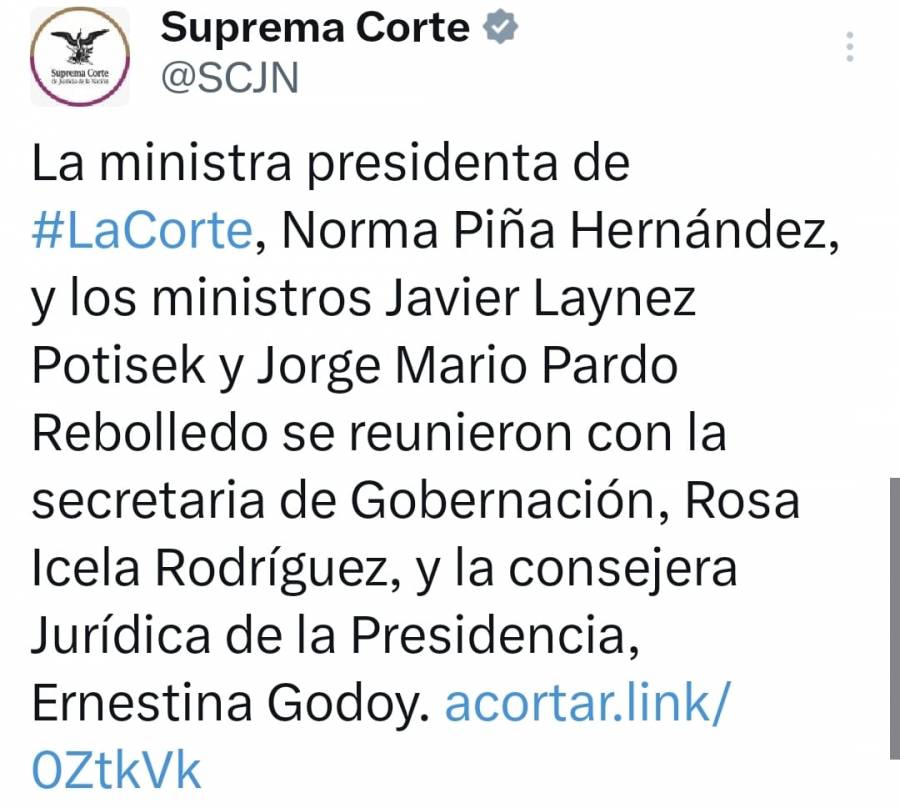 Ministros, Segob y Consejería Presidencial se reúnen para hablar de un aumento presupuestal, entrega de recursos de fideicomiso y suspensión de proceso electoral de jueces.