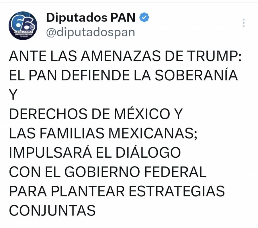 Ante las amenazas de Trump PAN defiende soberanía e impulsará diálogo con Gobierno Federal para estrategias conjuntas