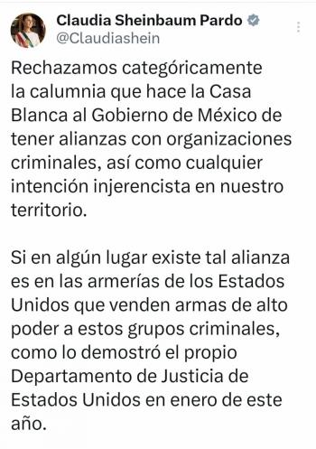Sheinbaum rechaza acusaciones de la Casa Blanca, e implementa “Plan B” consistente en acciones arancelarias y no arancelarias a EU