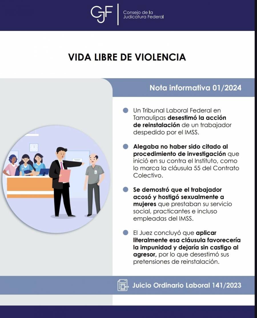 Tribunal laboral niega restitución de trabajador del IMSS acusado de acoso y hostigamiento sexual