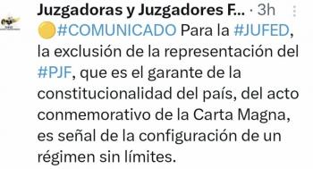 R&eacute;gimen autoritario en M&eacute;xico: La exclusi&oacute;n del Poder Judicial a la conmemoraci&oacute;n de la promulgaci&oacute;n de la Constituci&oacute;n, seg&uacute;n la JUFED