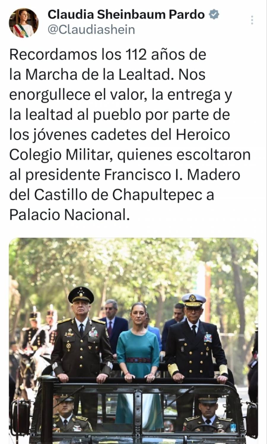 Presidenta de México, resalta valor de cadetes que participaron en la Marcha de la lealtad