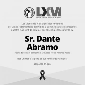 Lamenta GPPRI fallecimiento de Dante Abramo, padre del diputado J&eacute;rico Abramo