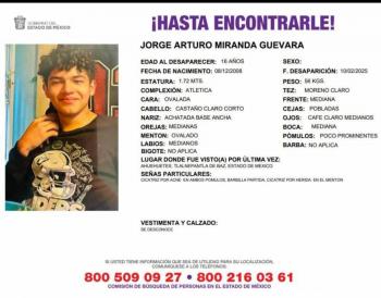 Buscan a Jorge Arturo Miranda Guevara, menor desaparecido en Tlalnepantla, Edomex