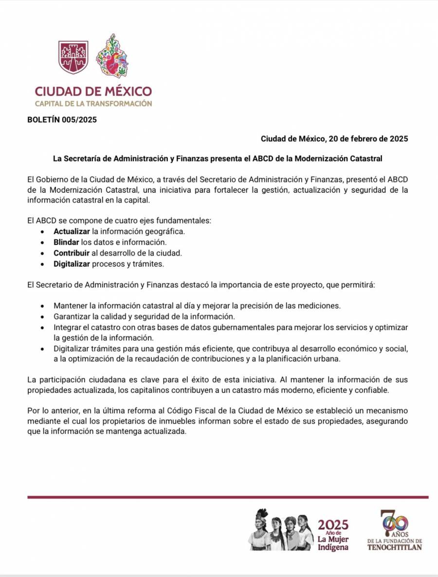 CDMX lanza el ABCD de la Modernización Catastral para optimizar gestión urbana