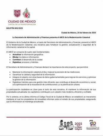 CDMX lanza el ABCD de la Modernización Catastral para optimizar gestión urbana