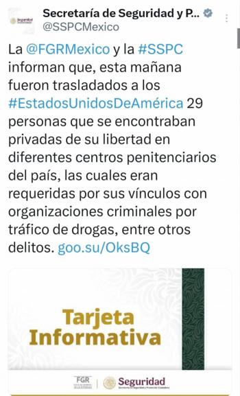 M&eacute;xico entrega a EU a 29 integrantes del narco; entre ellos Caro Quintero