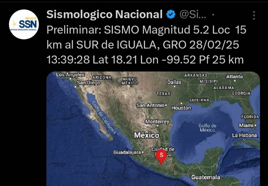 Se registra sismo de magnitud 5.5 con epicentro en Igual, Guerrero