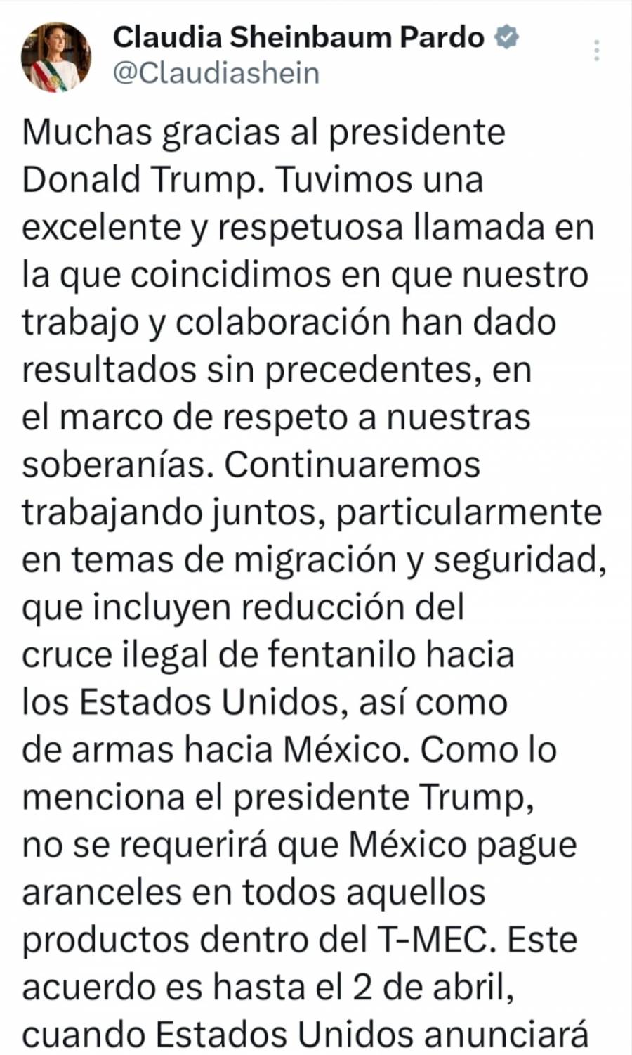 Sheinbaum anuncia que Trump resolverá hasta el 2 de abril sobre la posible imposición de aranceles a México y otros países