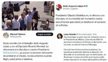 L&iacute;deres morenistas se distraen y dan la espalda a Sheinbaum; le ofrecen disculpas por redes sociales