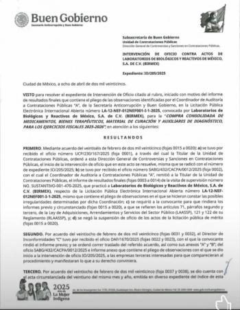 Se anula licitaci&oacute;n de medicamentos e insumos por irregularidades de Birmex; PAN llamar&aacute; a comparar a autoridades