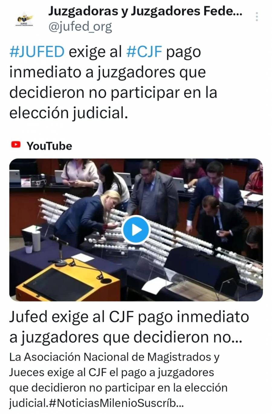 JUFED exige pago inmediato a jueces que renunciaron tras reforma judicial