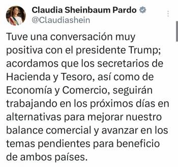 Sheinbaum y Trump reanudan diálogo comercial; acuerdan seguir negociaciones