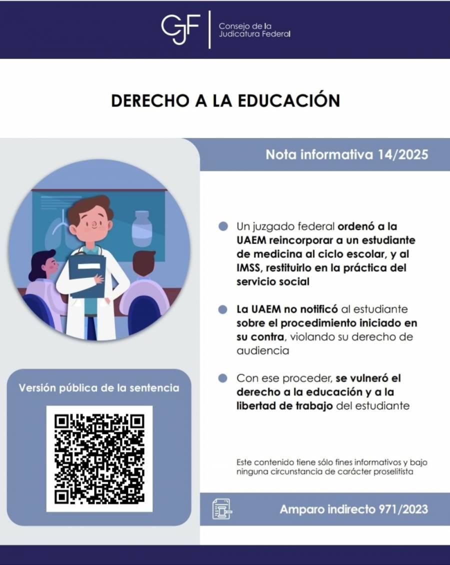 Ordena Juzgado Federal reincorporar a estudiante de Medicina en Morelos