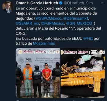 Detienen en Jalisco a integrante del CJNG buscada en Texas por tr&aacute;fico de drogas, armas y personas
