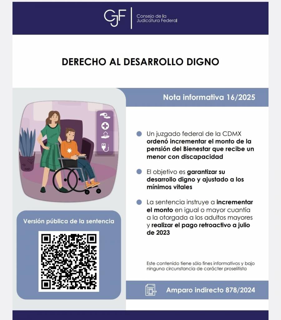 Juez Federal ordena pago de retroactivo de incremento en pensión de Bienestar para menor con discapacidad