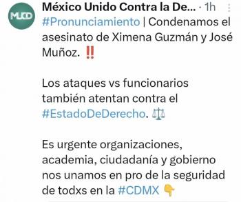 MUCD califica asesinato de funcionarios del Gobierno de la CDMX, como atentado contra instituciones del Estado y orden democrático