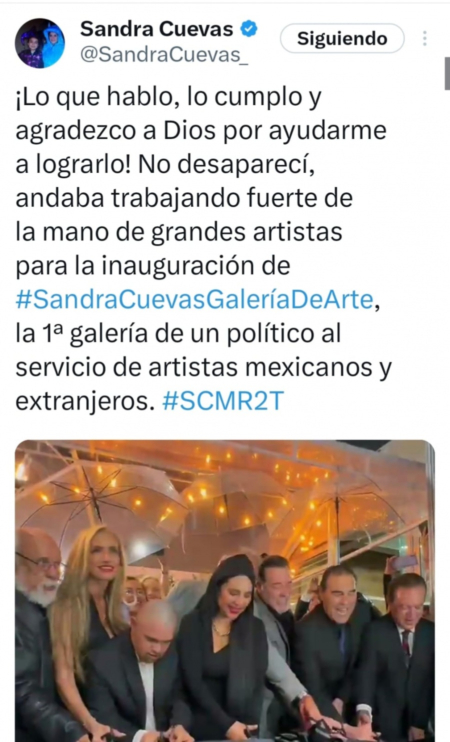 Sandra Cuevas regresa a redes sociales con video sobre la inauguración de su galería de arte