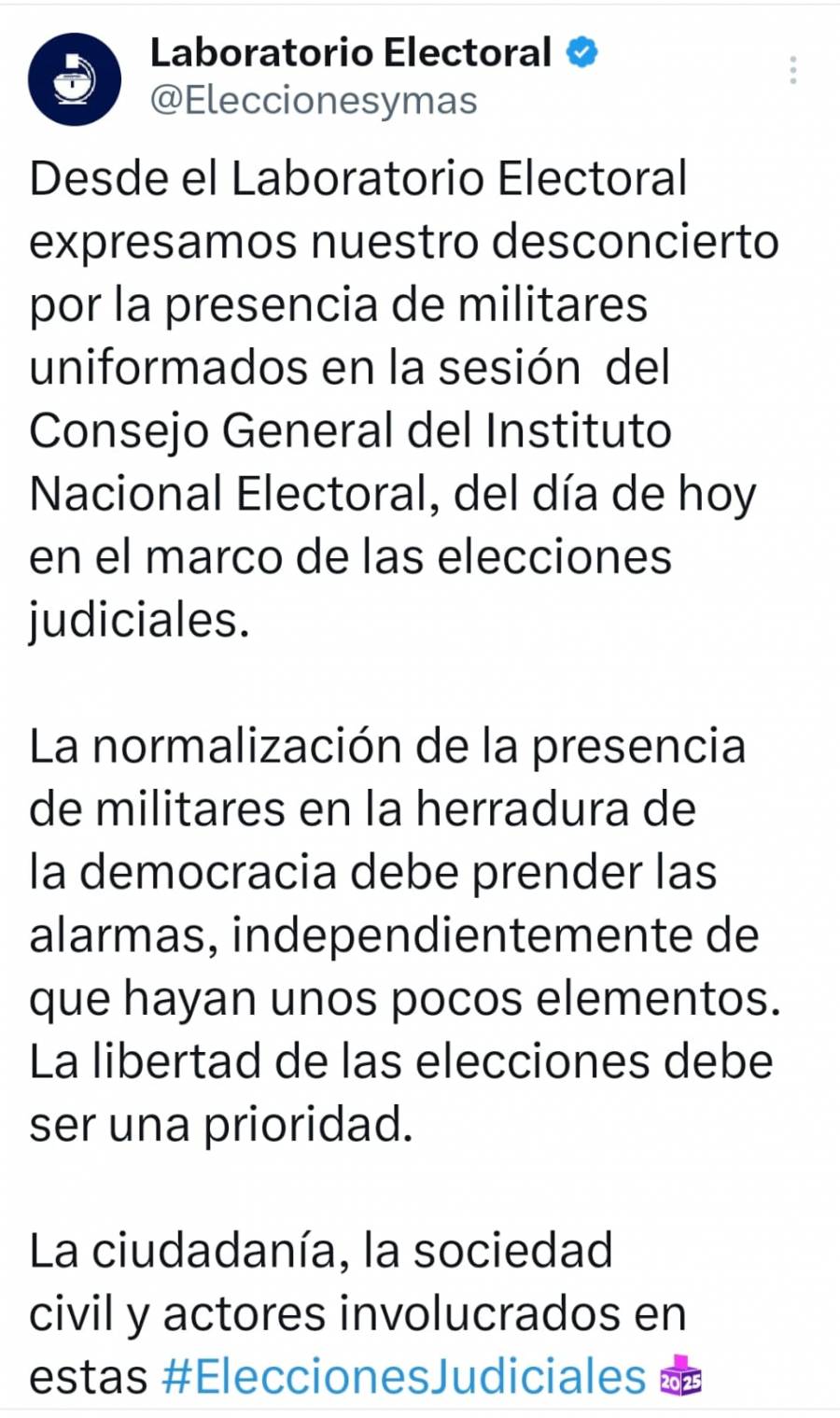 Desconcierta presencia militar en sesión del INE durante elecciones judiciales: Laboratorio Electoral