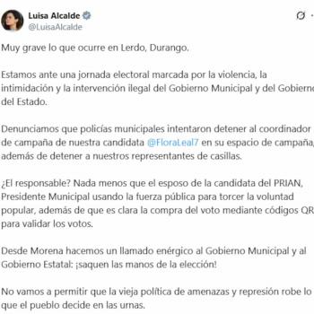 “Fue un cochinero”: Luisa María Alcalde denuncia elección de Estado en Lerdo, Durango