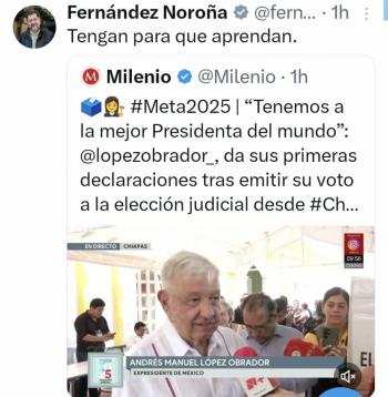 “Tengan para que aprendan”, dice Fernández Noroña al difundir voto de AMLO en elección judicial