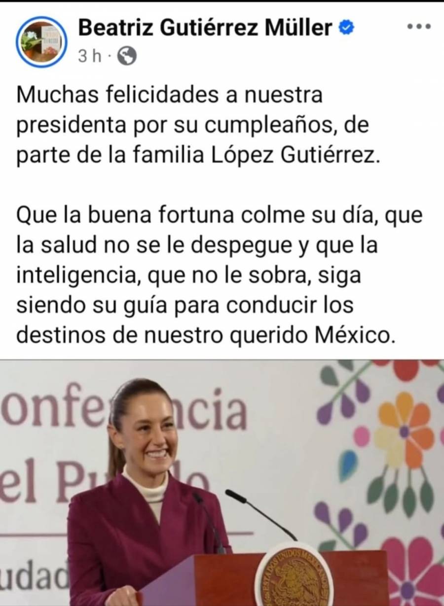 Sheinbaum agradece felicitación a pesar de polémica por redacción de Beatriz Gutiérrez Müller 