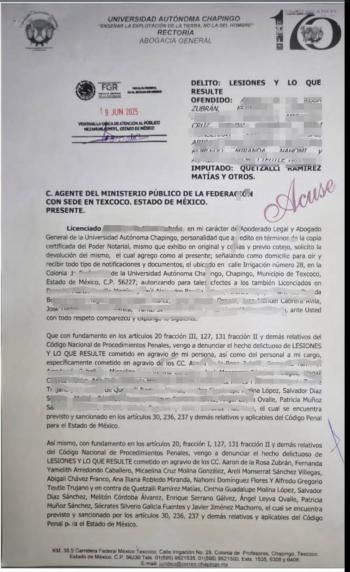 Universidad Autónoma Chapingo presenta denuncia formal por agresiones contra personal de la Abogacía General