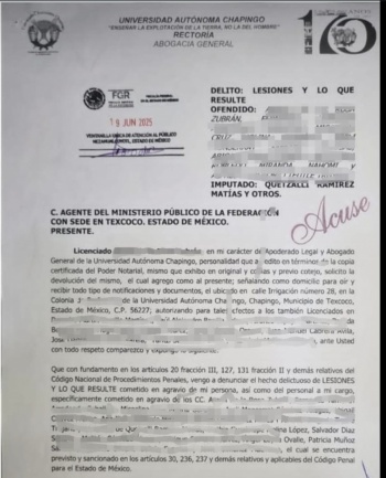 Universidad Autónoma Chapingo presenta denuncia formal por agresiones contra personal de la Abogacía General