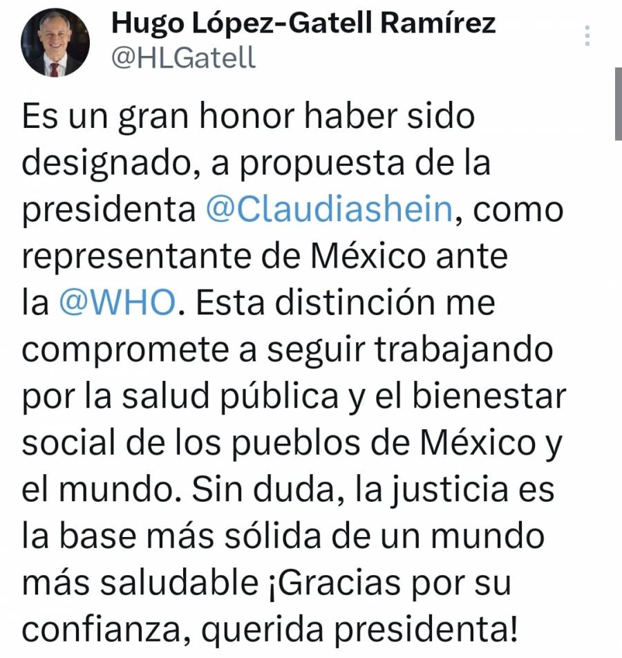 Claudia Sheinbaum defiende nombramiento de López‑Gatell en la OMS; las críticas 