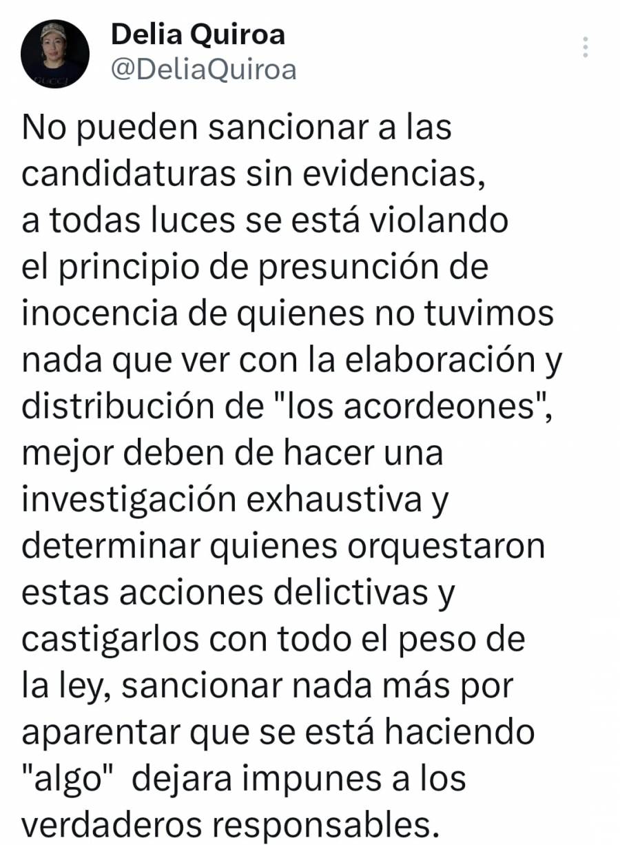 Delia Quiroa, ex candidata judicial, rechaza sanciones del INE por “acordeones” y exige investigación a responsables