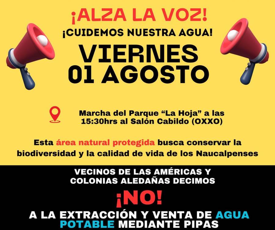 Vecinos de Naucalpan se movilizan contra extracción y venta de agua potable