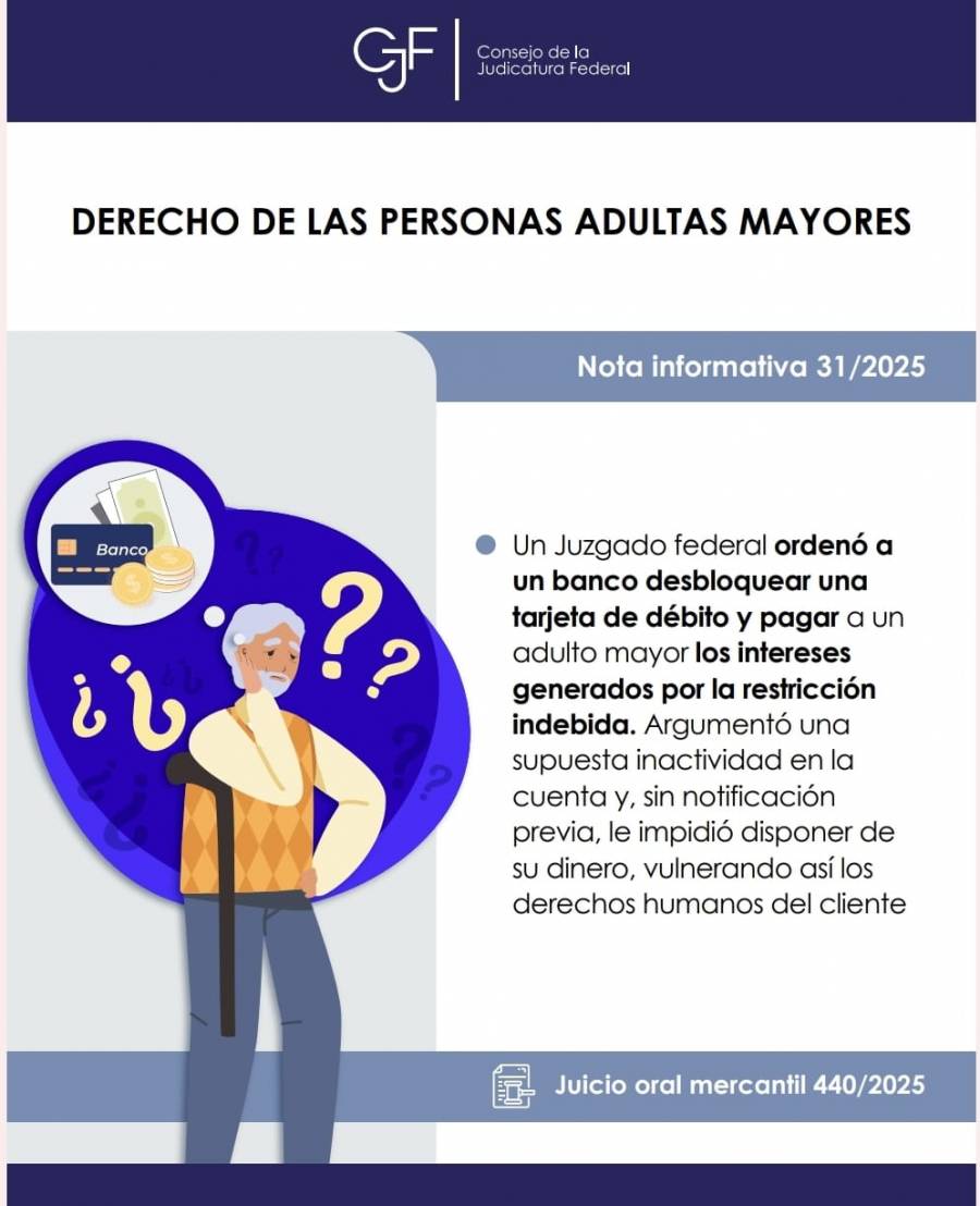 Juzgado ordena desbloquear tarjeta y condena a banco por restricción indebida a adulto mayor